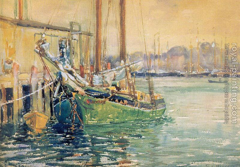 George Loftus Noyes : Gloucester Dock with Sailboat